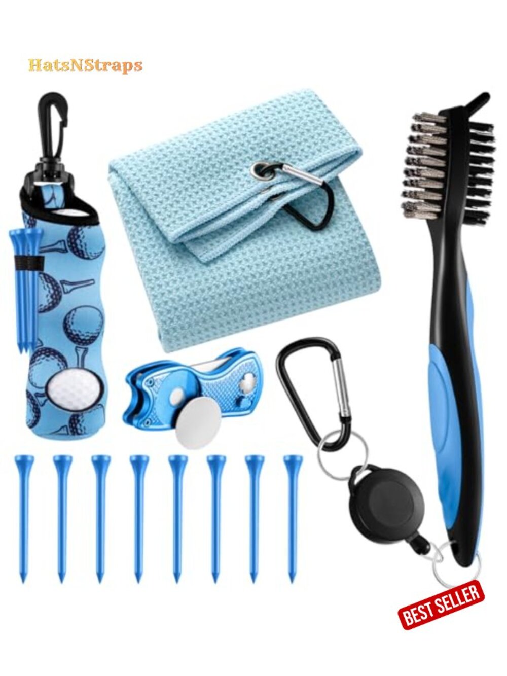 12 Pc Golf Accessories Kit with Divot Tool, Tees, Towel, Ball Bag & Brush